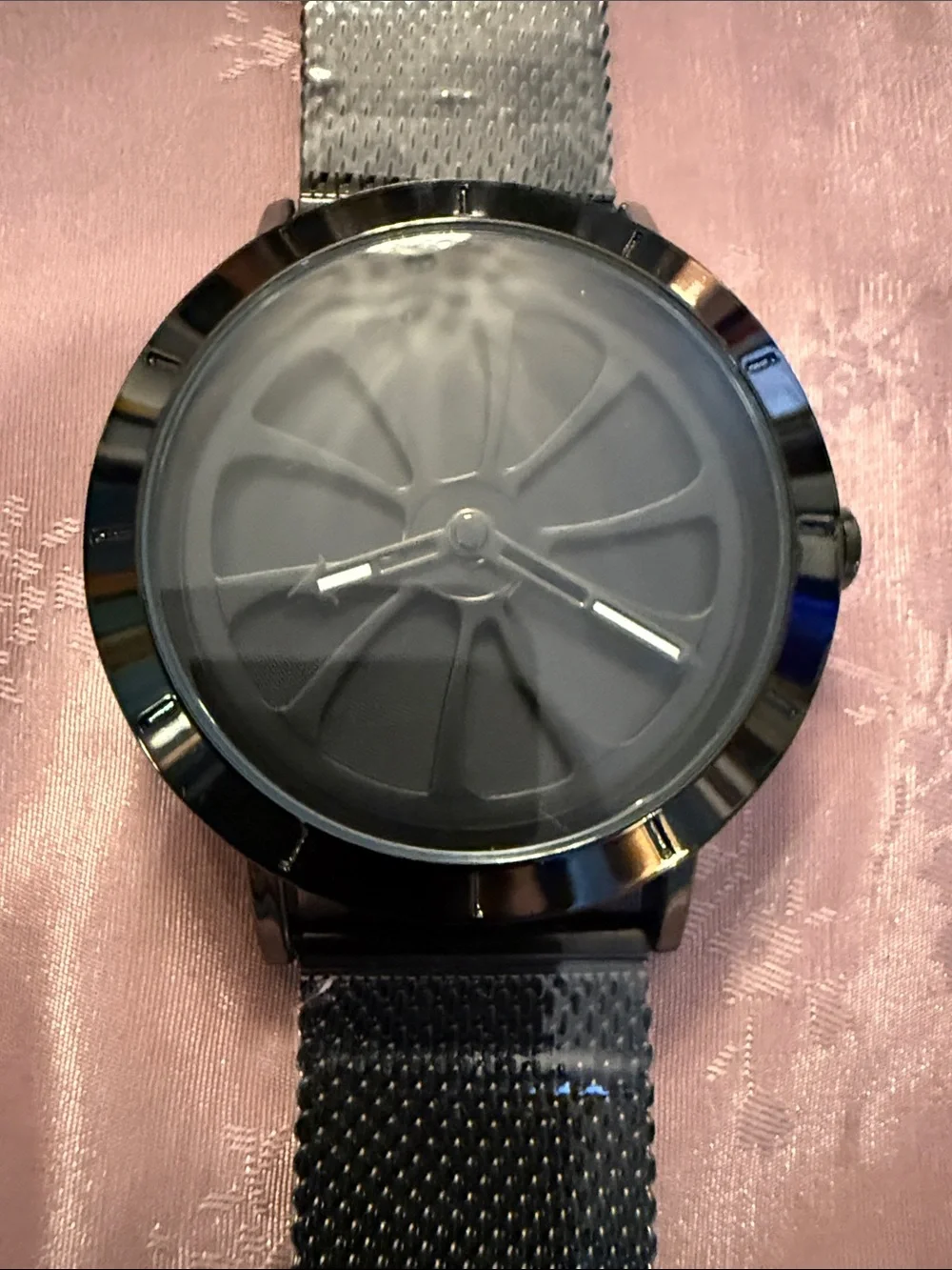 Black Mesh Strap Watch with Textured Dial by SKMEI